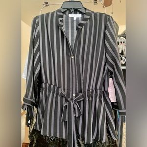 Sweet Rain Contemporary Black w/ White Stripes Top Medium